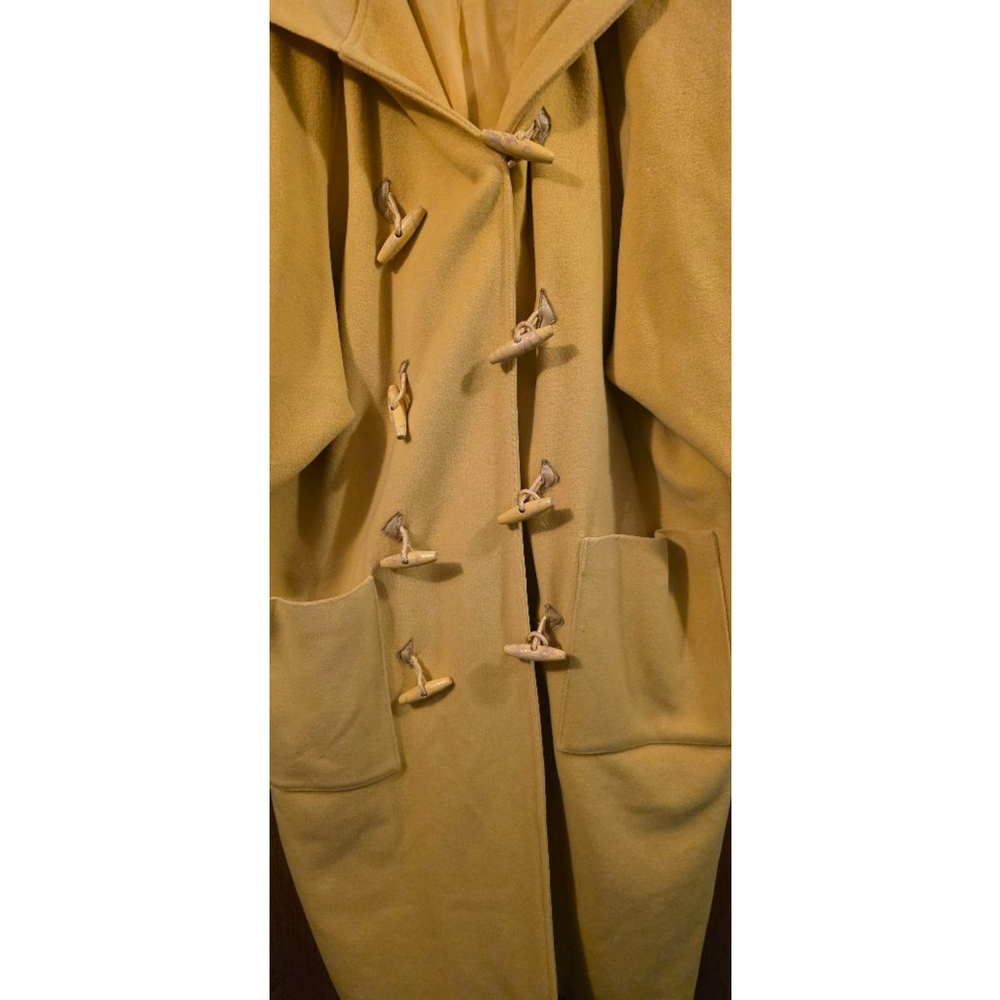 Women's NANCY HELLER Yellow Cashmere Wool Cape Coat with Wooden Toggles XL - Picture 5 of 14